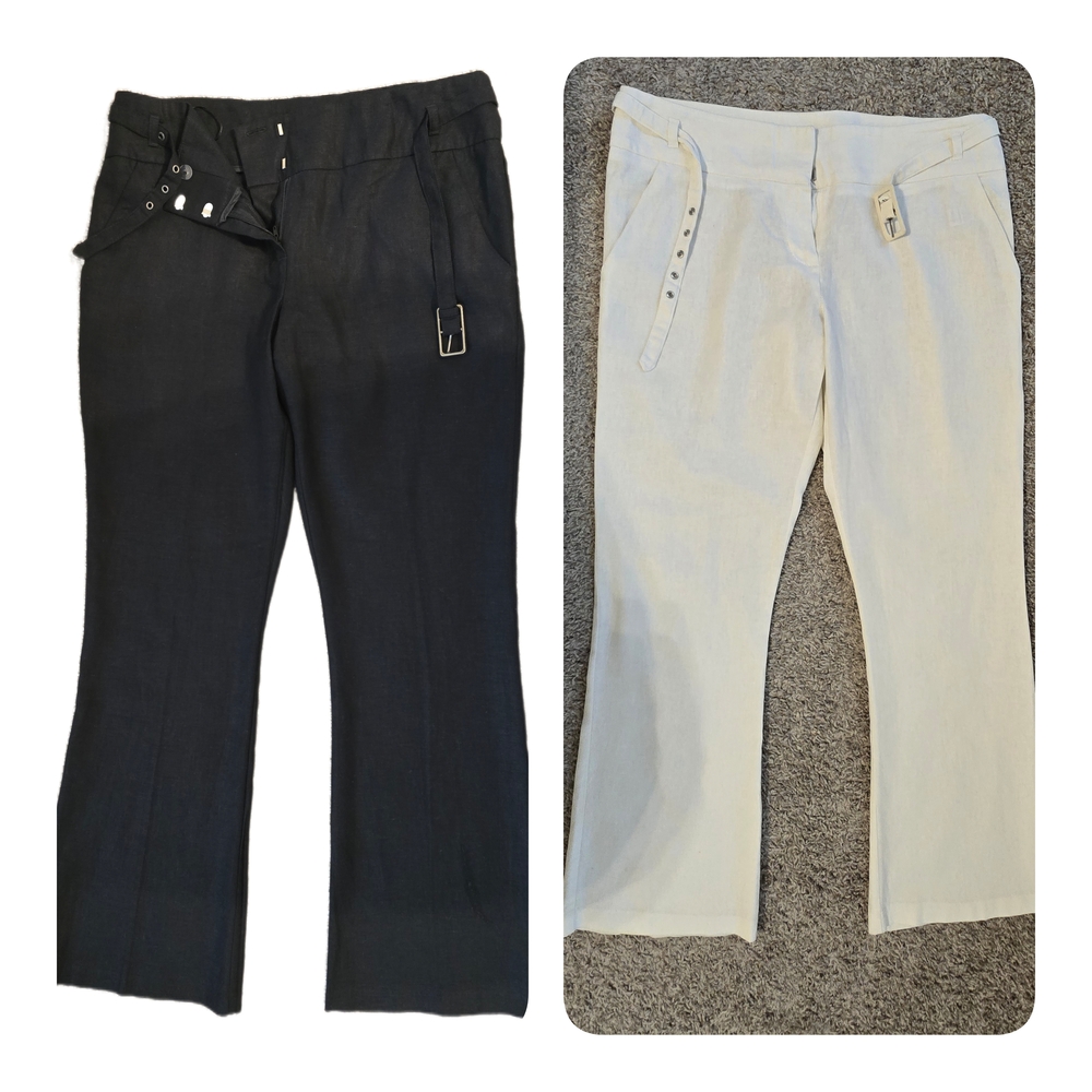 George Black and Cream Women's Pants. Linen With Belt.